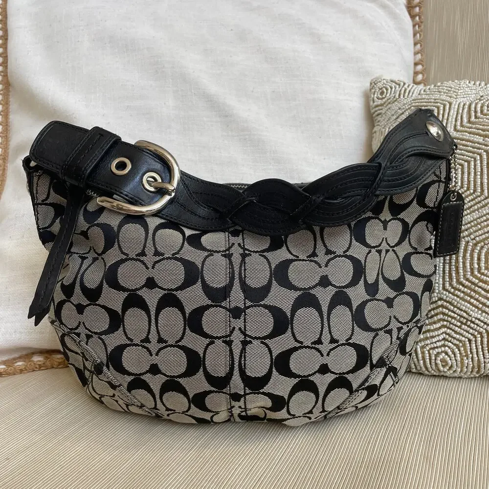 Coach Soho Signature Braided Hobo 11858 Black Jacquard